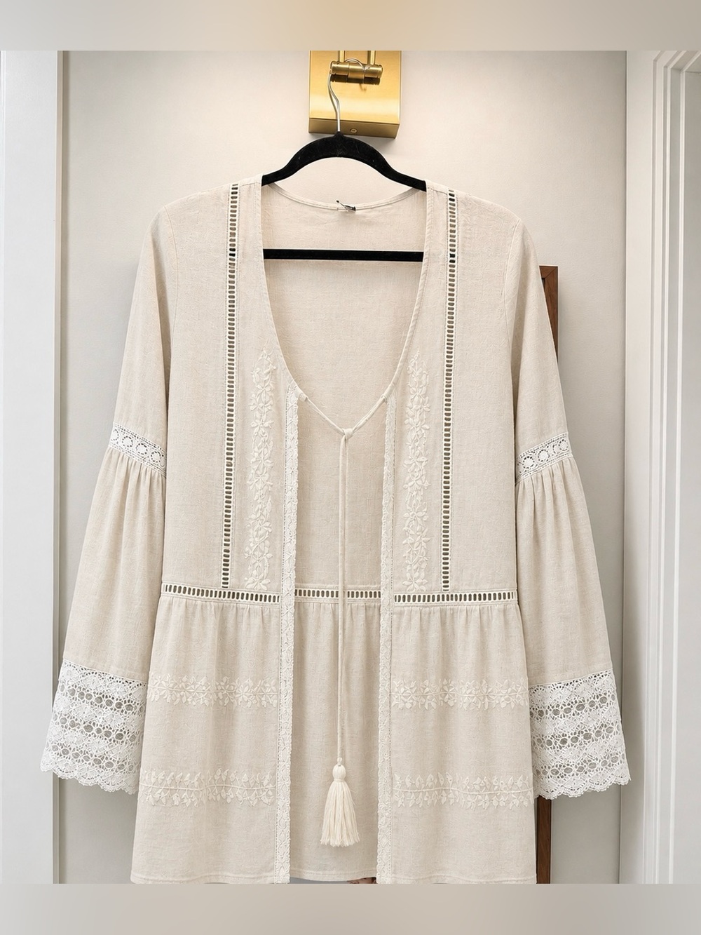 Women's Cream Crochet-Trim Swim Coverup
